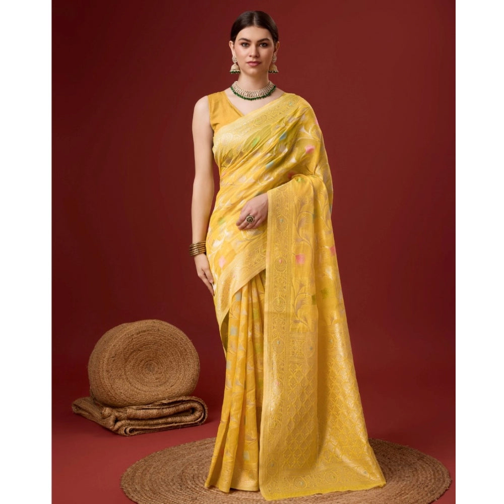 Glamorous Cotton Woven Design Saree With Blouse Piece