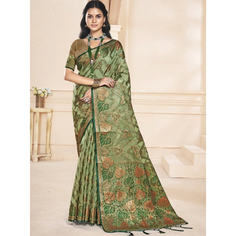 Feminine Organza Woven Design Saree With Blouse Piece