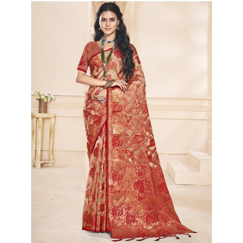 Urbane Organza Woven Design Saree With Blouse Piece