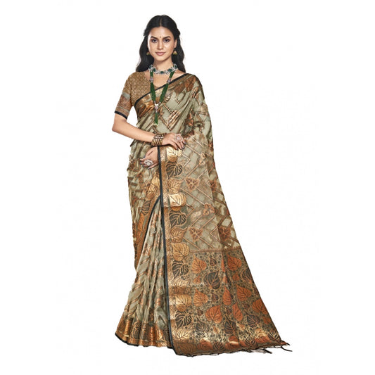 Urbane Organza Woven Design Saree With Blouse Piece