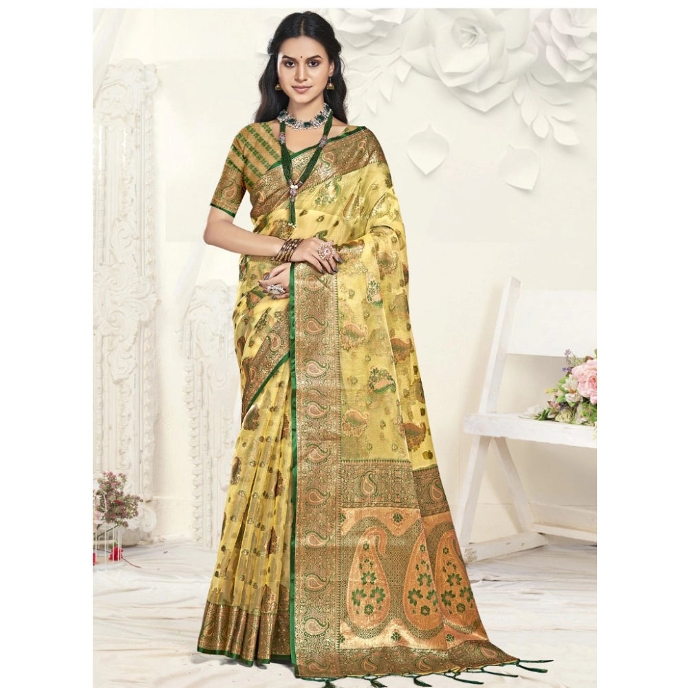 Urbane Organza Woven Design Saree With Blouse Piece