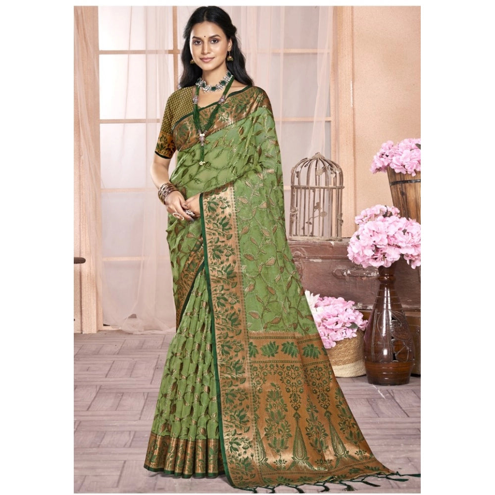 Feminine Organza Woven Design Saree With Blouse Piece