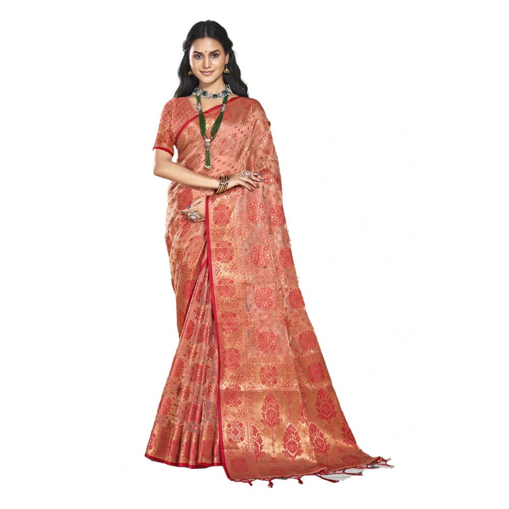 Urbane Organza Woven Design Saree With Blouse Piece