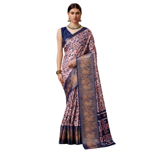 Retro Cotton Printed Saree With Blouse Piece