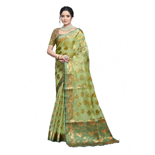 Feminine Organza Woven Design Saree With Blouse Piece