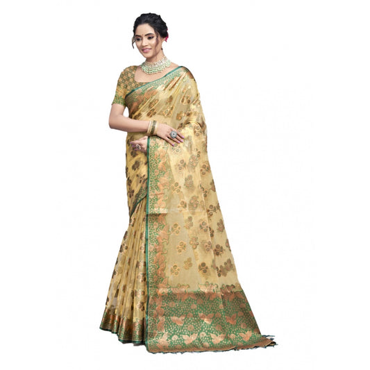 Feminine Organza Woven Design Saree With Blouse Piece