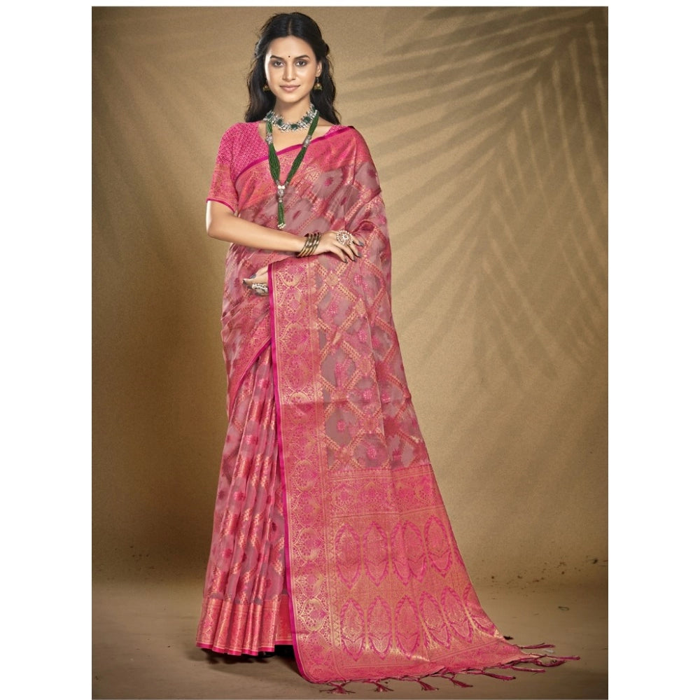 Urbane Organza Woven Design Saree With Blouse Piece