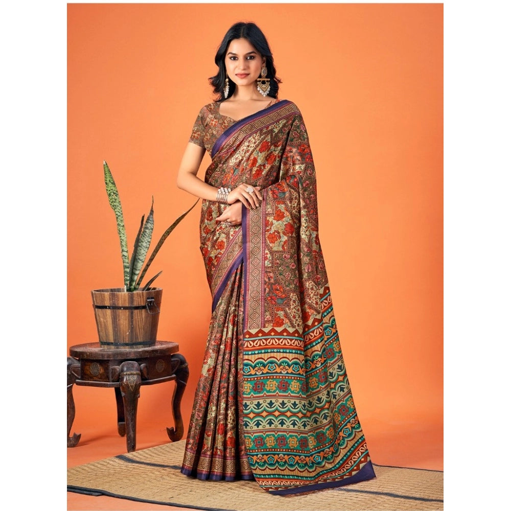 Modish Polyester Printed Saree With Blouse Piece