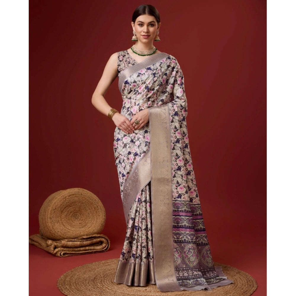 Jaunty Cotton Printed Saree With Blouse Piece