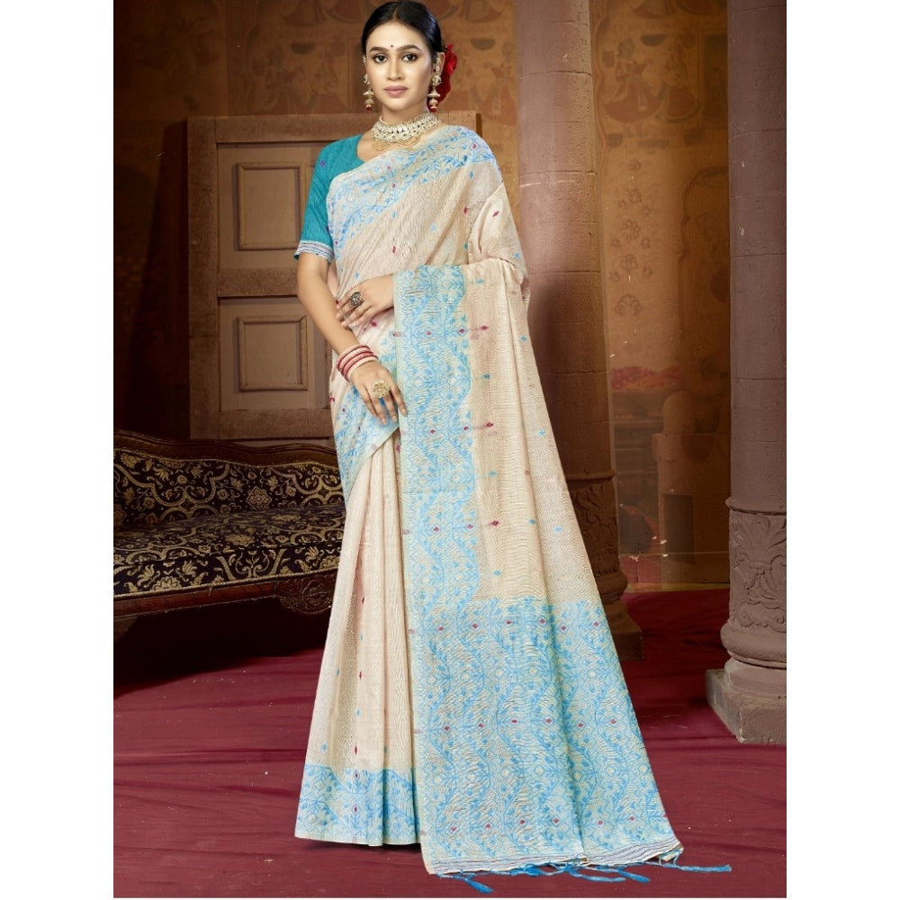 Retro Cotton Woven Design Saree With Blouse Piece