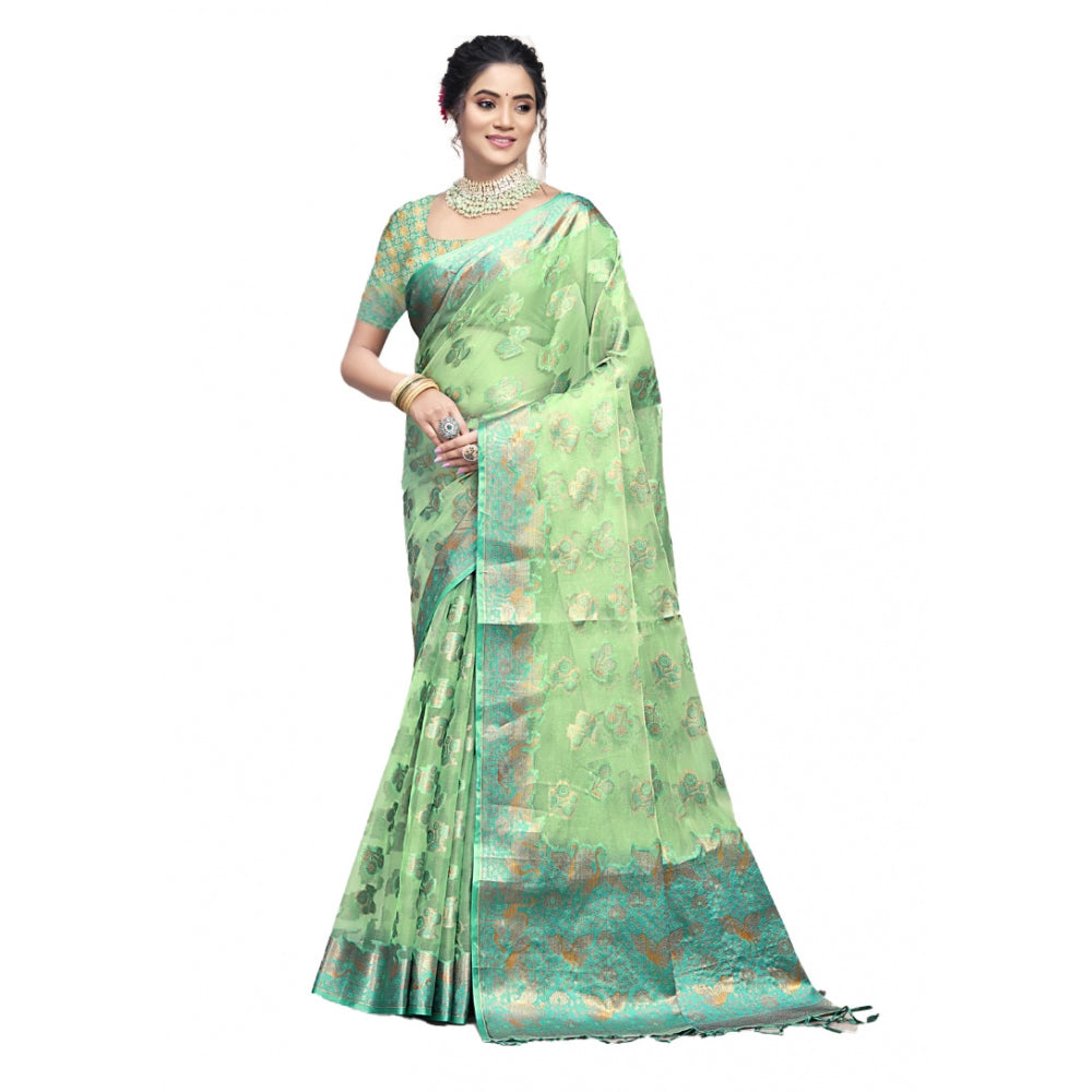 Feminine Organza Woven Design Saree With Blouse Piece