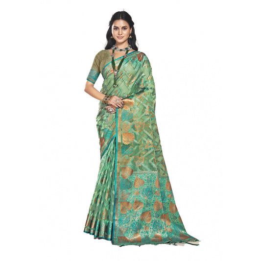 Feminine Organza Woven Design Saree With Blouse Piece