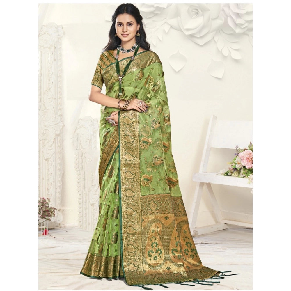 Feminine Organza Woven Design Saree With Blouse Piece