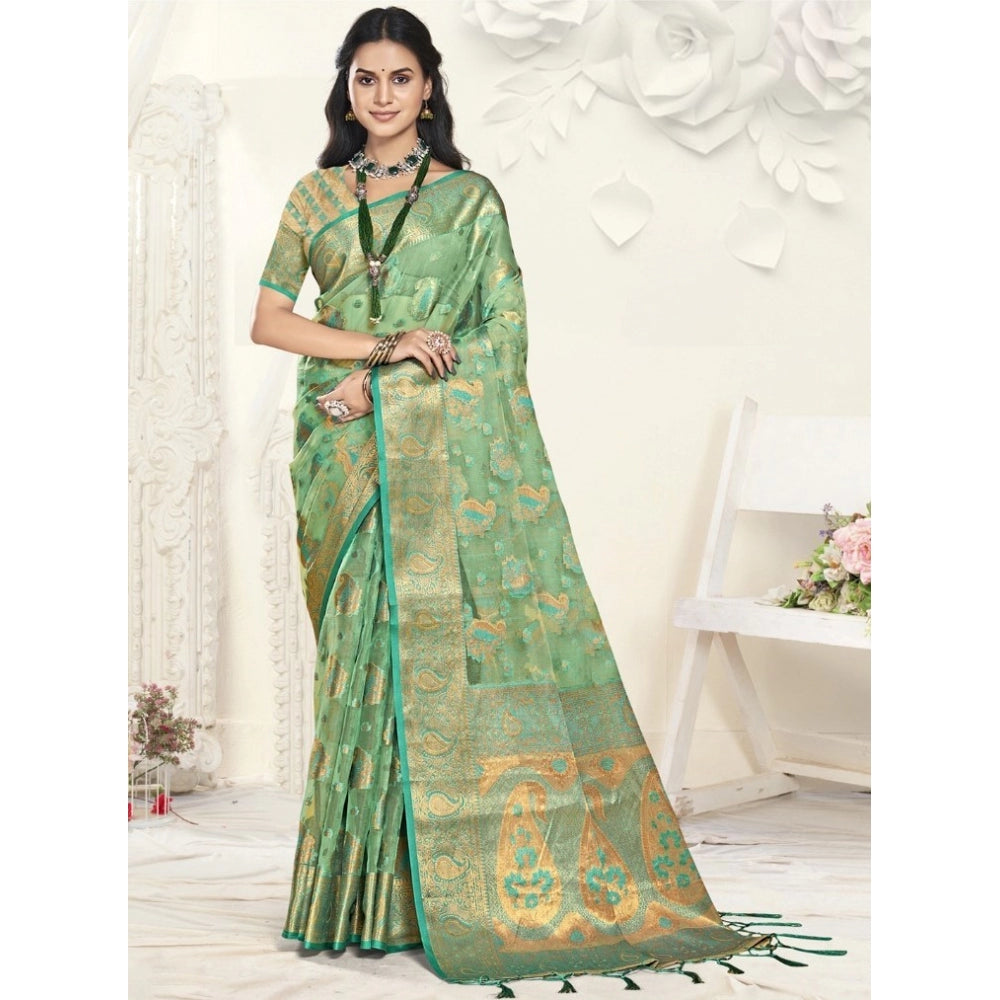 Feminine Organza Woven Design Saree With Blouse Piece