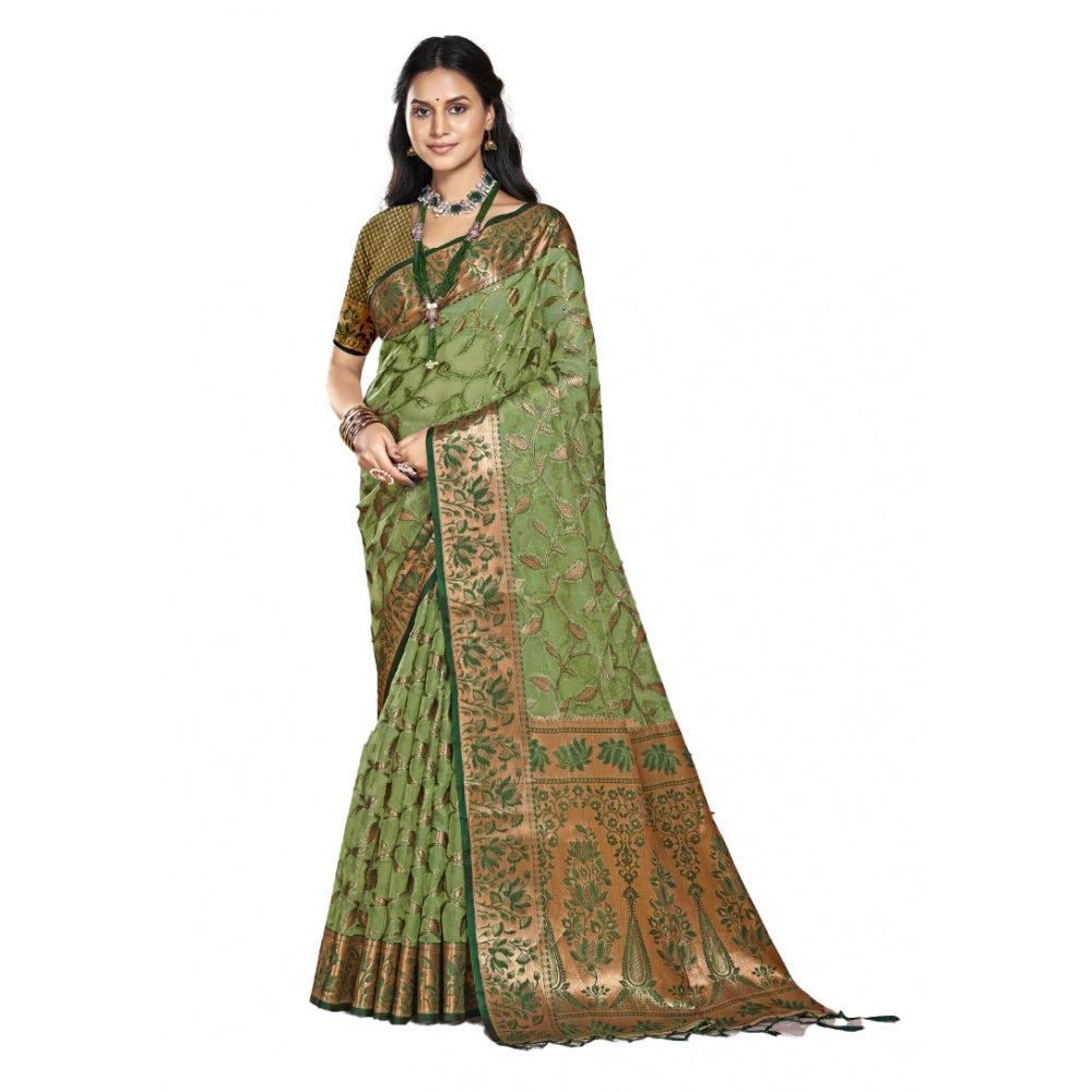 Feminine Organza Woven Design Saree With Blouse Piece