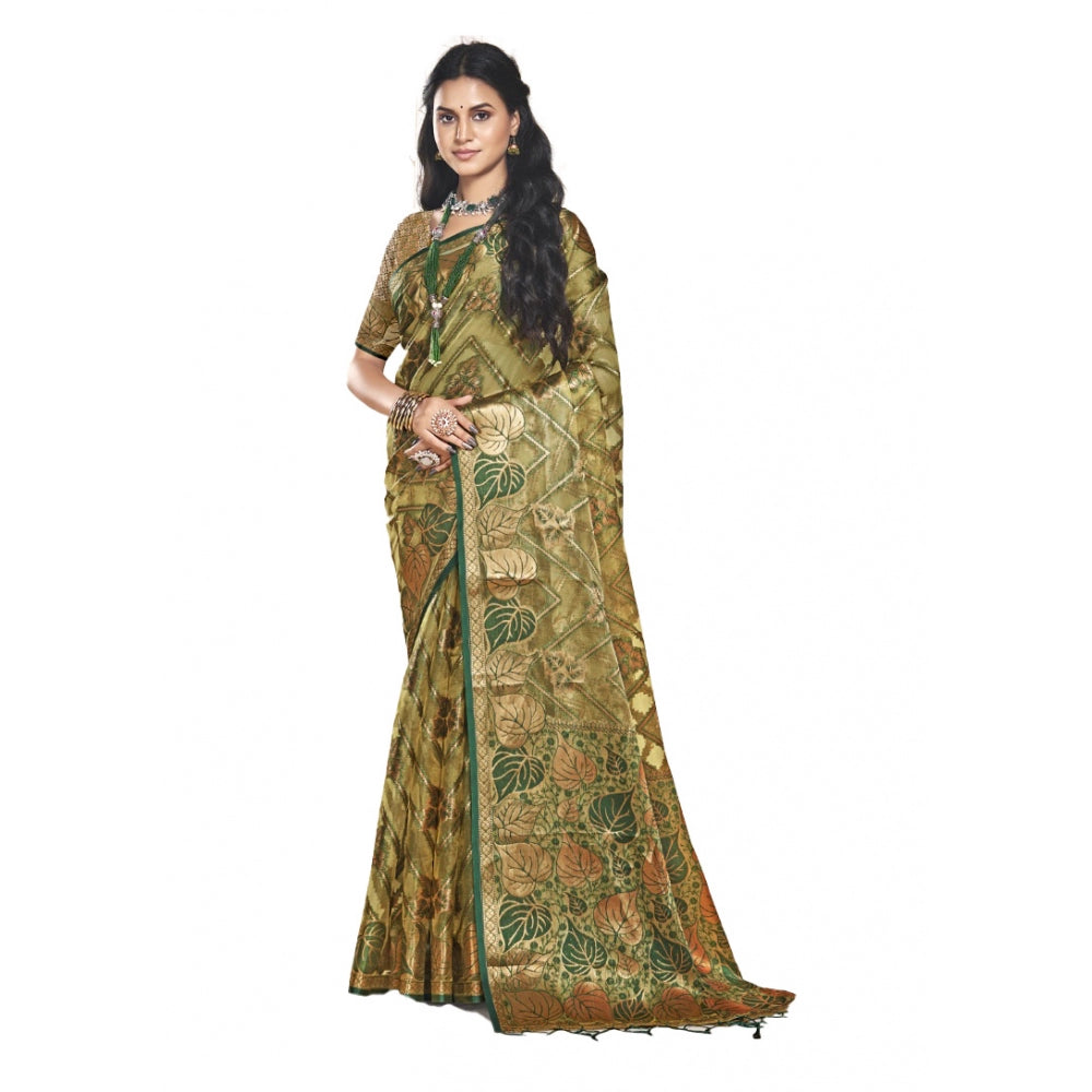 Feminine Organza Woven Design Saree With Blouse Piece