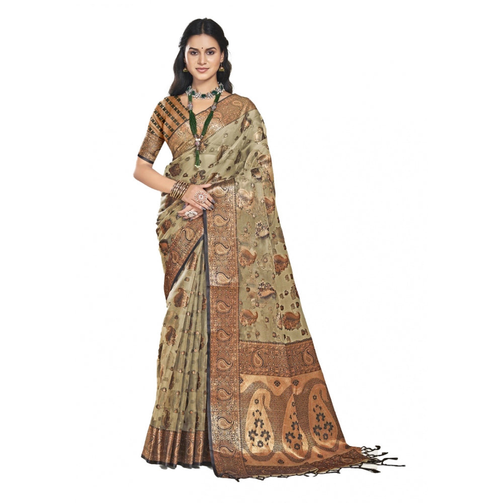 Urbane Organza Woven Design Saree With Blouse Piece