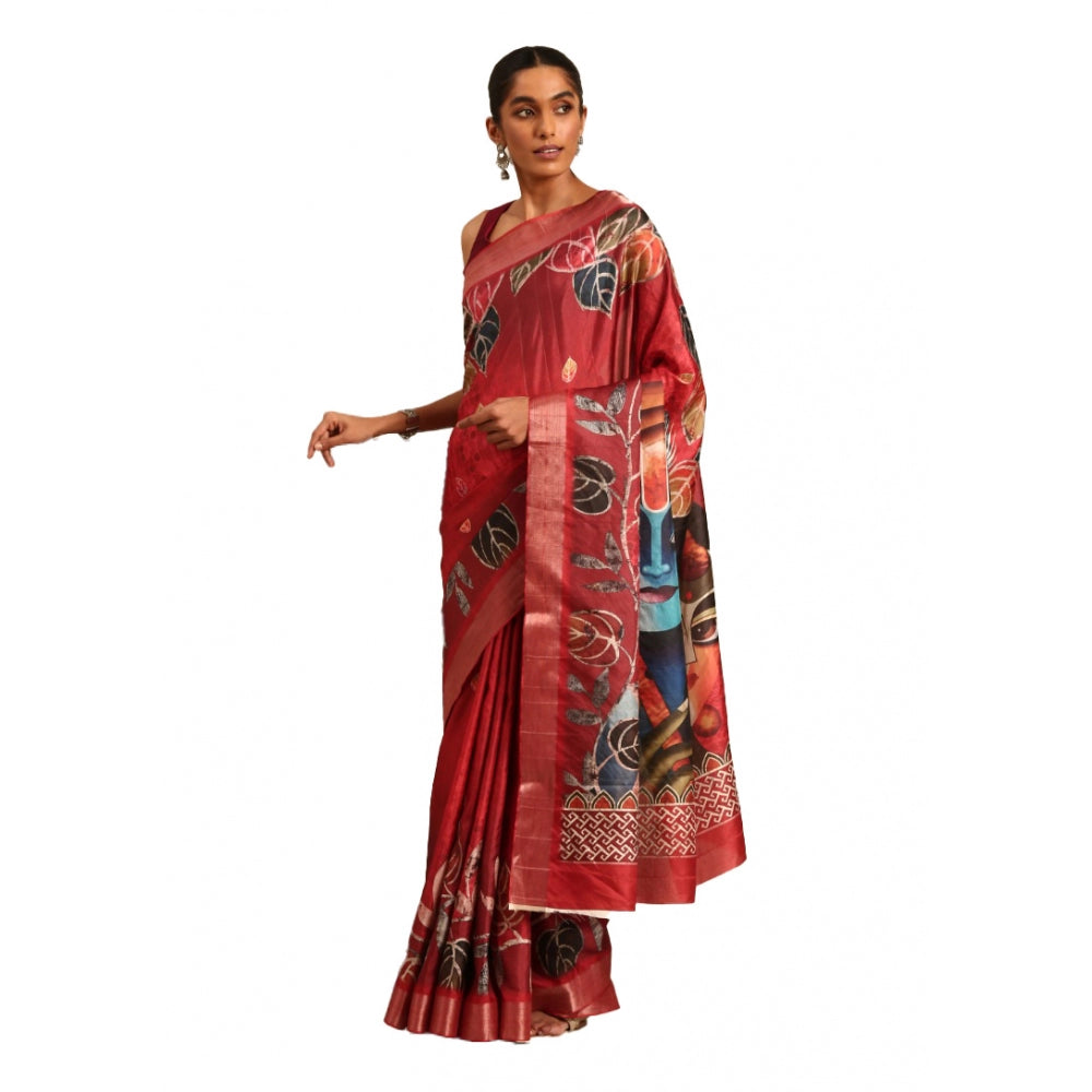 Glamorous Cotton Printed Saree With Blouse Piece