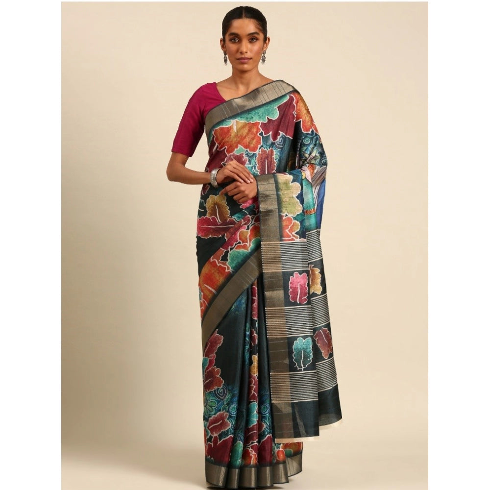 Snazzy Cotton Printed Saree With Blouse Piece