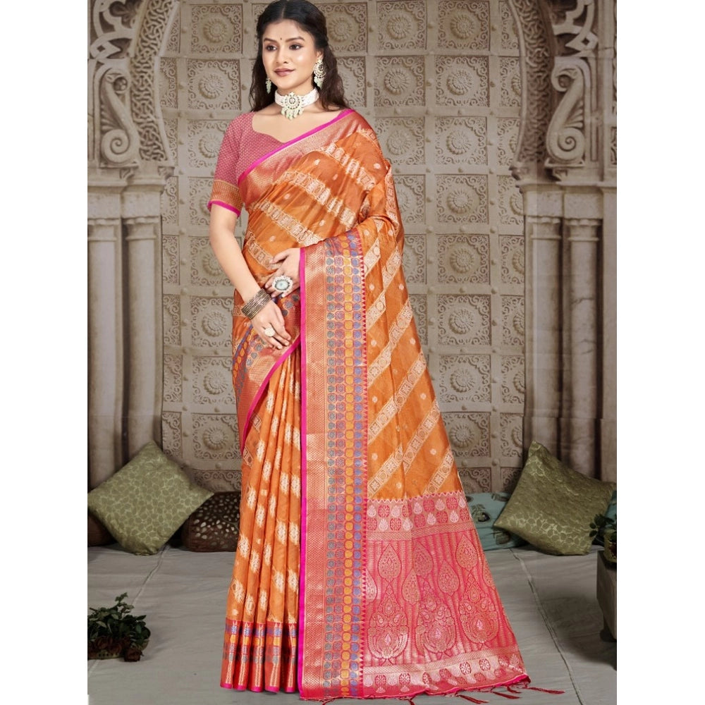 Partywear Silk Woven Design Saree With Blouse Piece