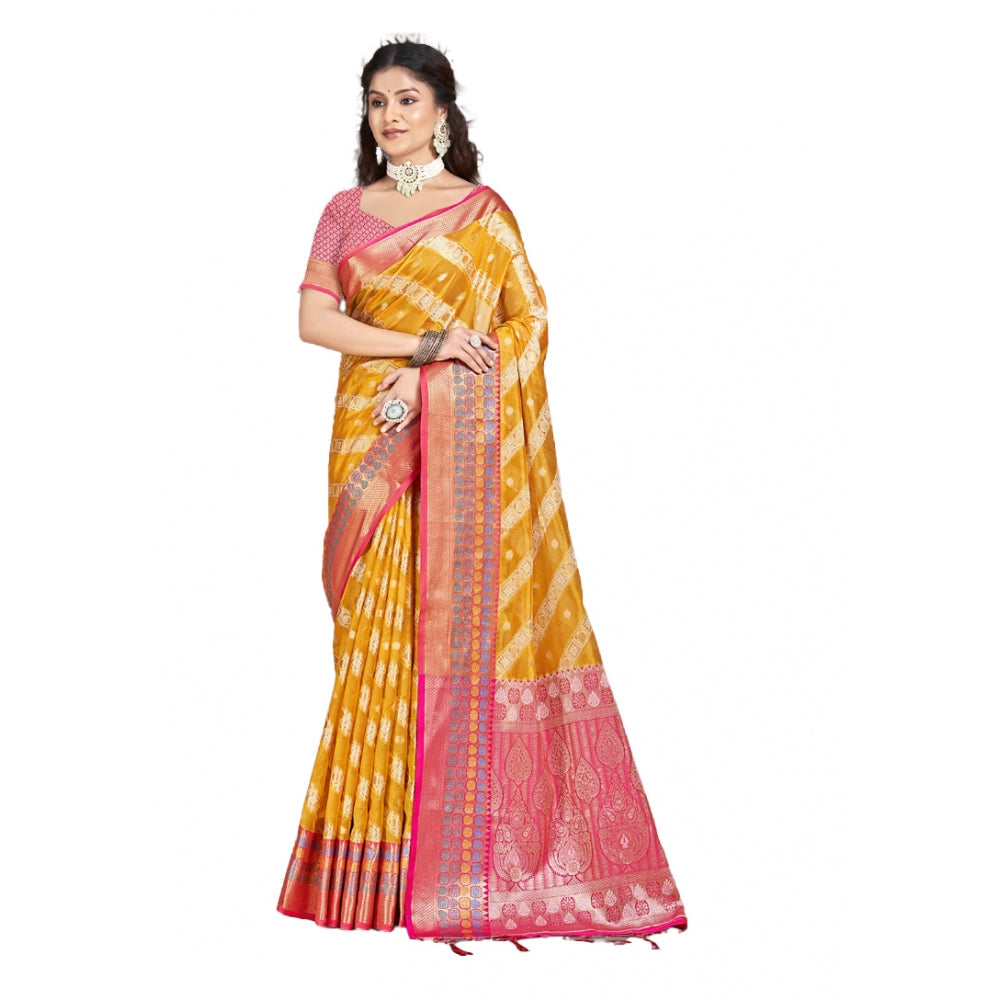 Partywear Silk Woven Design Saree With Blouse Piece