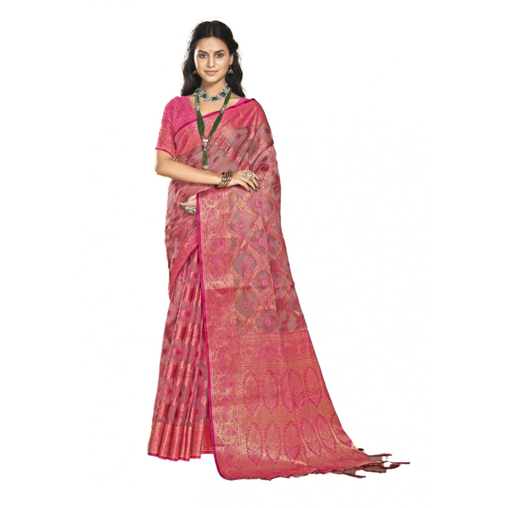 Urbane Organza Woven Design Saree With Blouse Piece