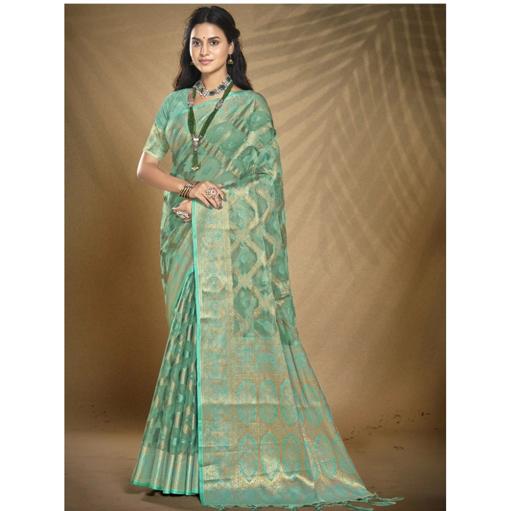 Feminine Organza Woven Design Saree With Blouse Piece