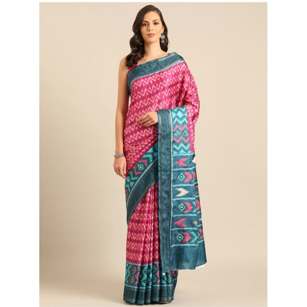 Glamorous Cotton Printed Saree With Blouse Piece