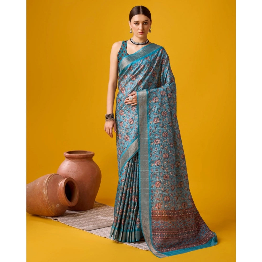 Jaunty Cotton Printed Saree With Blouse Piece