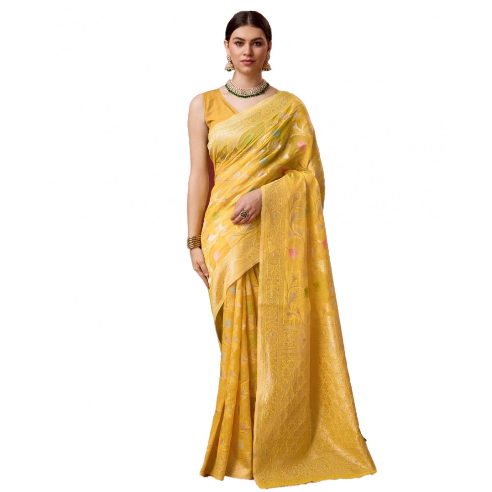 Glamorous Cotton Woven Design Saree With Blouse Piece