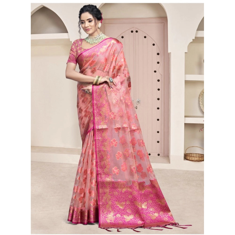 Urbane Organza Woven Design Saree With Blouse Piece