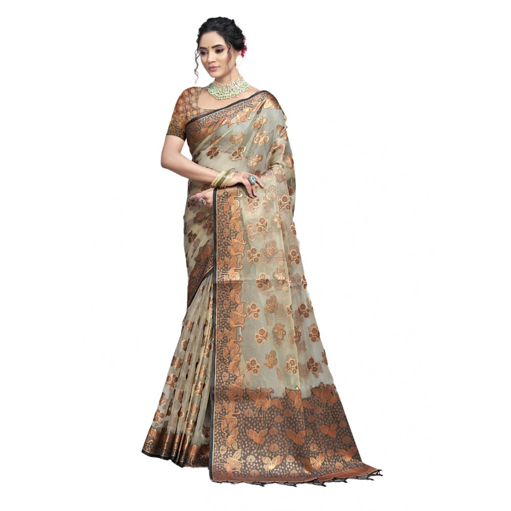 Urbane Organza Woven Design Saree With Blouse Piece