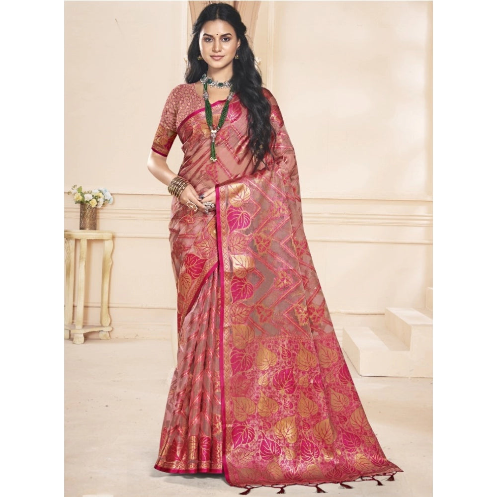 Urbane Organza Woven Design Saree With Blouse Piece