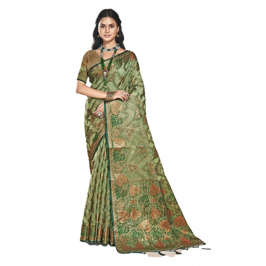 Feminine Organza Woven Design Saree With Blouse Piece