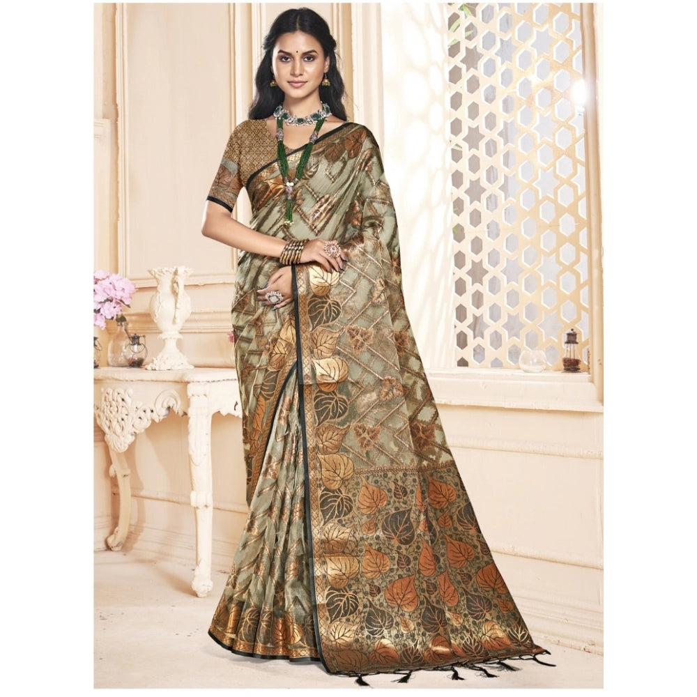 Urbane Organza Woven Design Saree With Blouse Piece