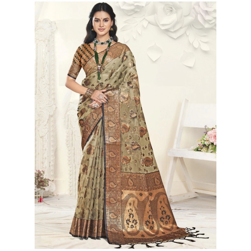 Urbane Organza Woven Design Saree With Blouse Piece