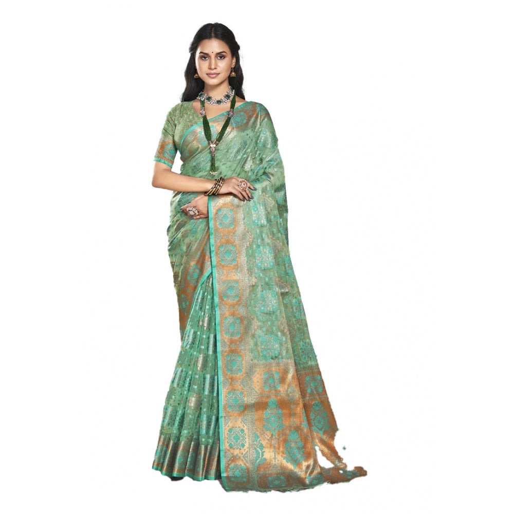 Feminine Organza Woven Design Saree With Blouse Piece