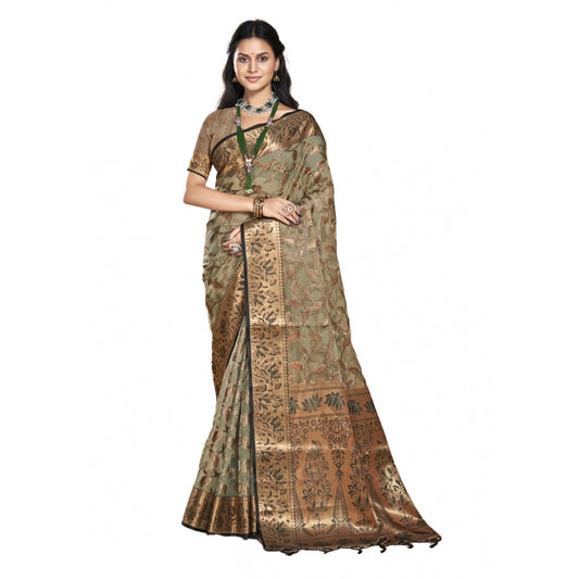 Feminine Organza Woven Design Saree With Blouse Piece