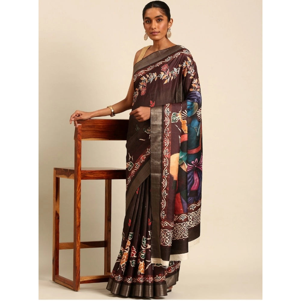 Modish Cotton Printed Saree With Blouse Piece