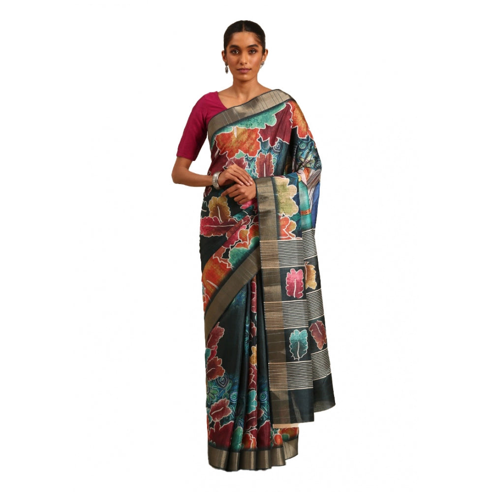 Snazzy Cotton Printed Saree With Blouse Piece