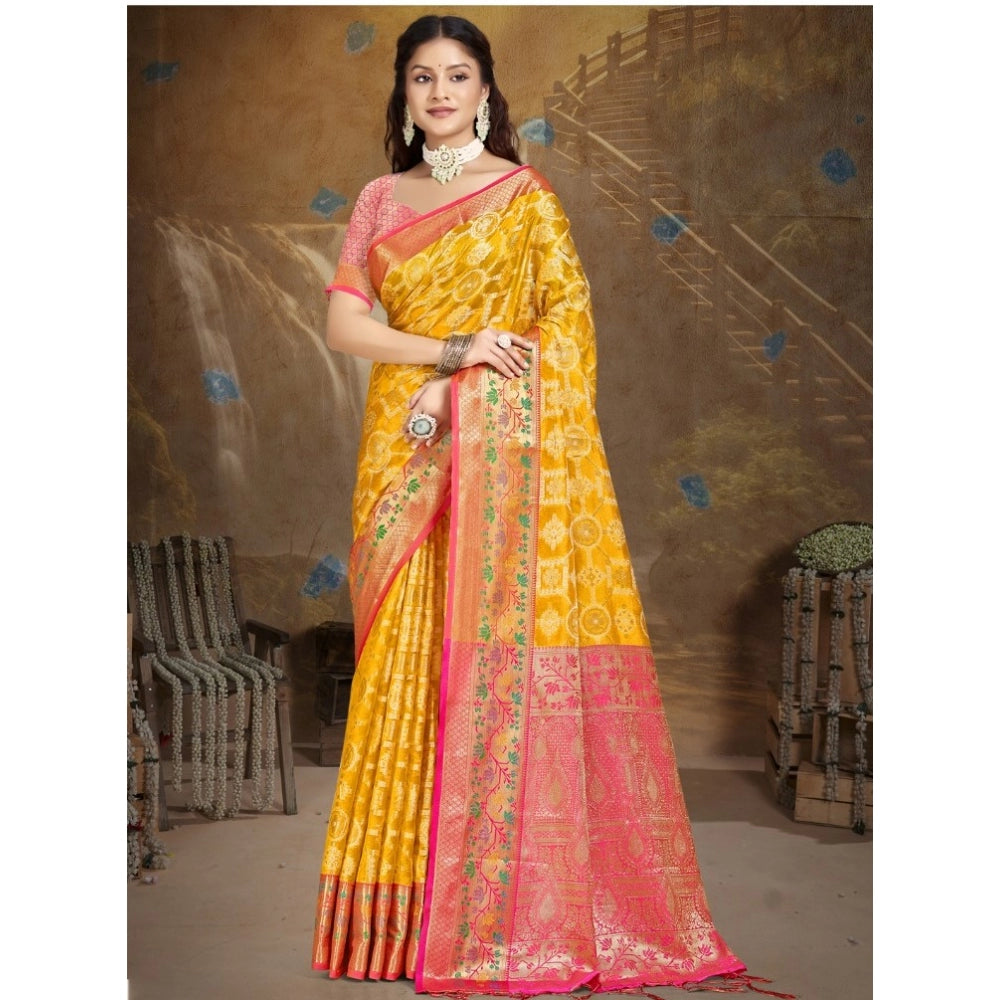 Partywear Silk Woven Design Saree With Blouse Piece