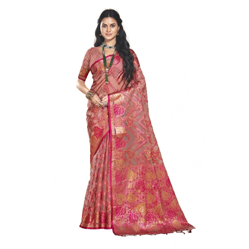 Urbane Organza Woven Design Saree With Blouse Piece