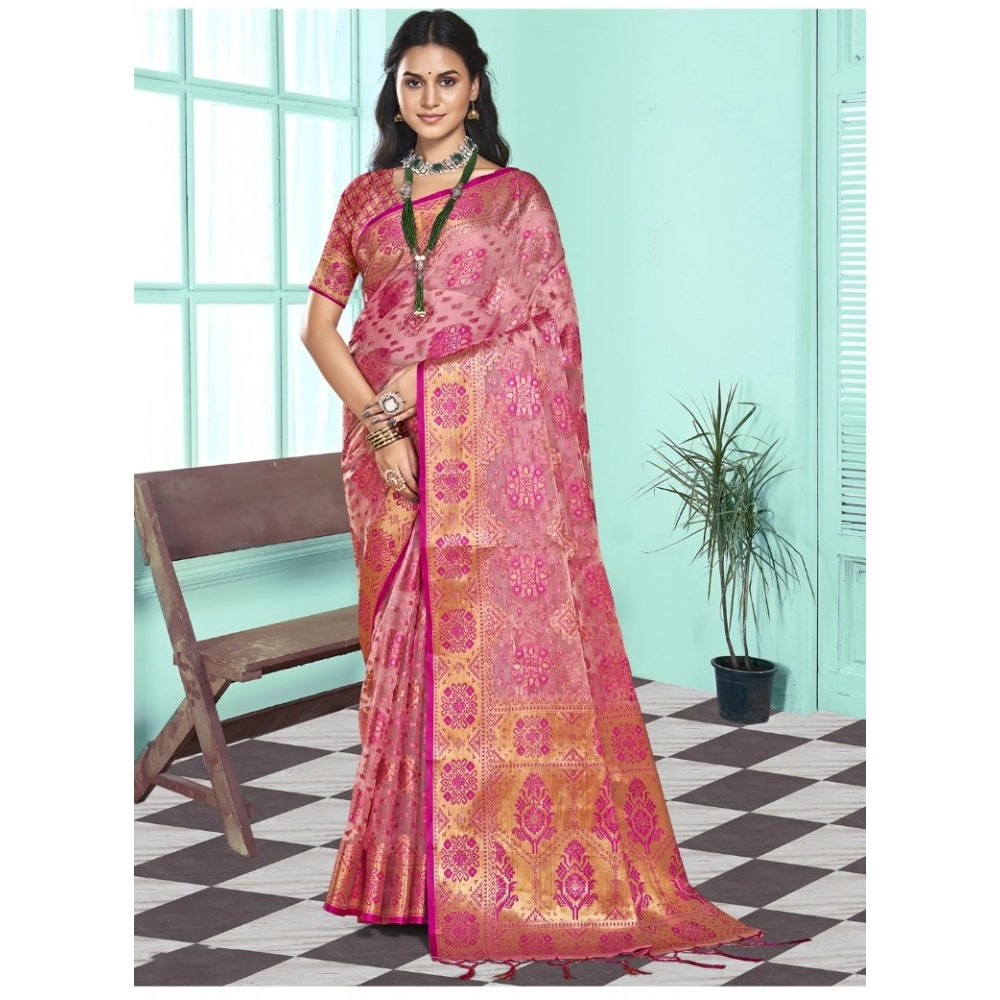 Urbane Organza Woven Design Saree With Blouse Piece