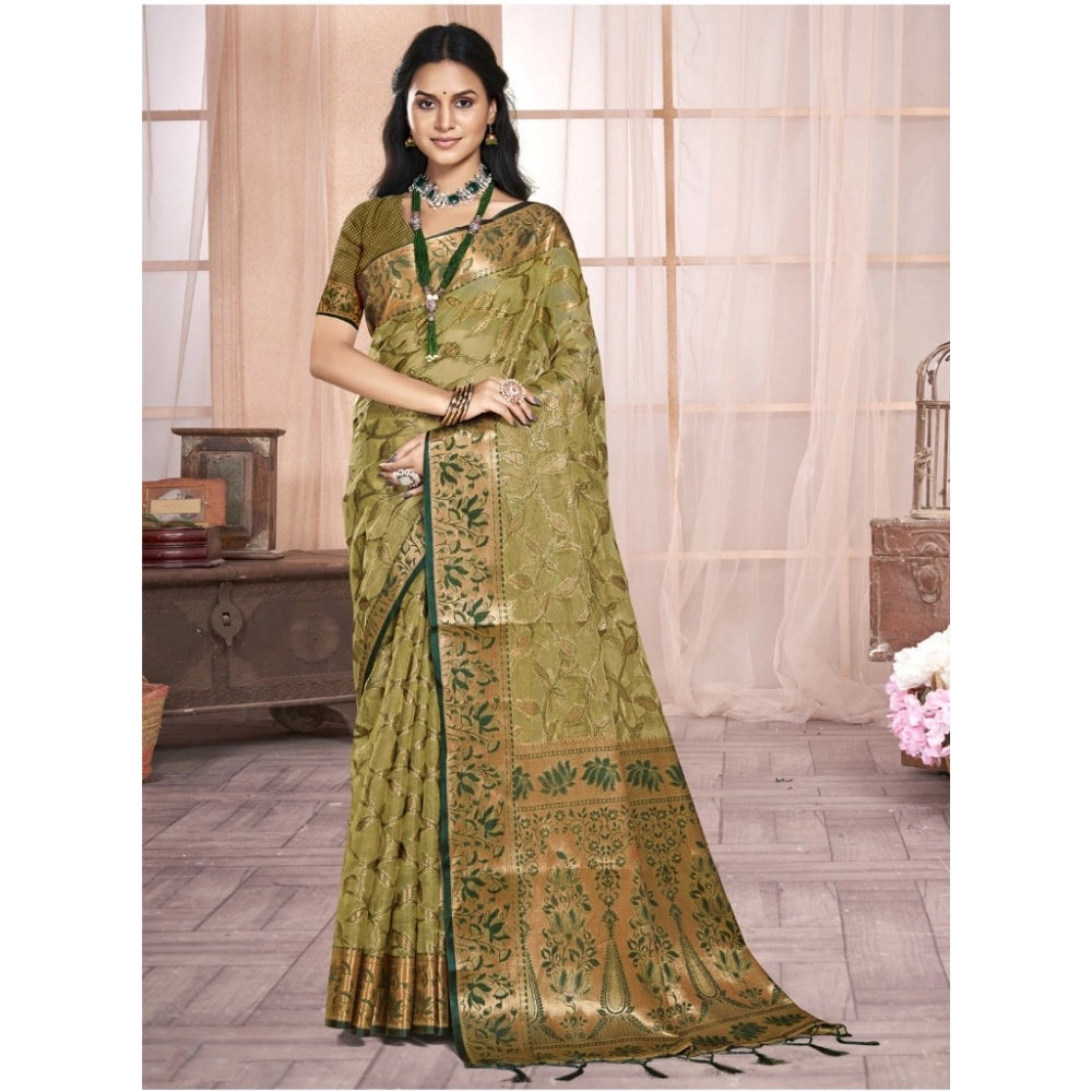 Urbane Organza Woven Design Saree With Blouse Piece