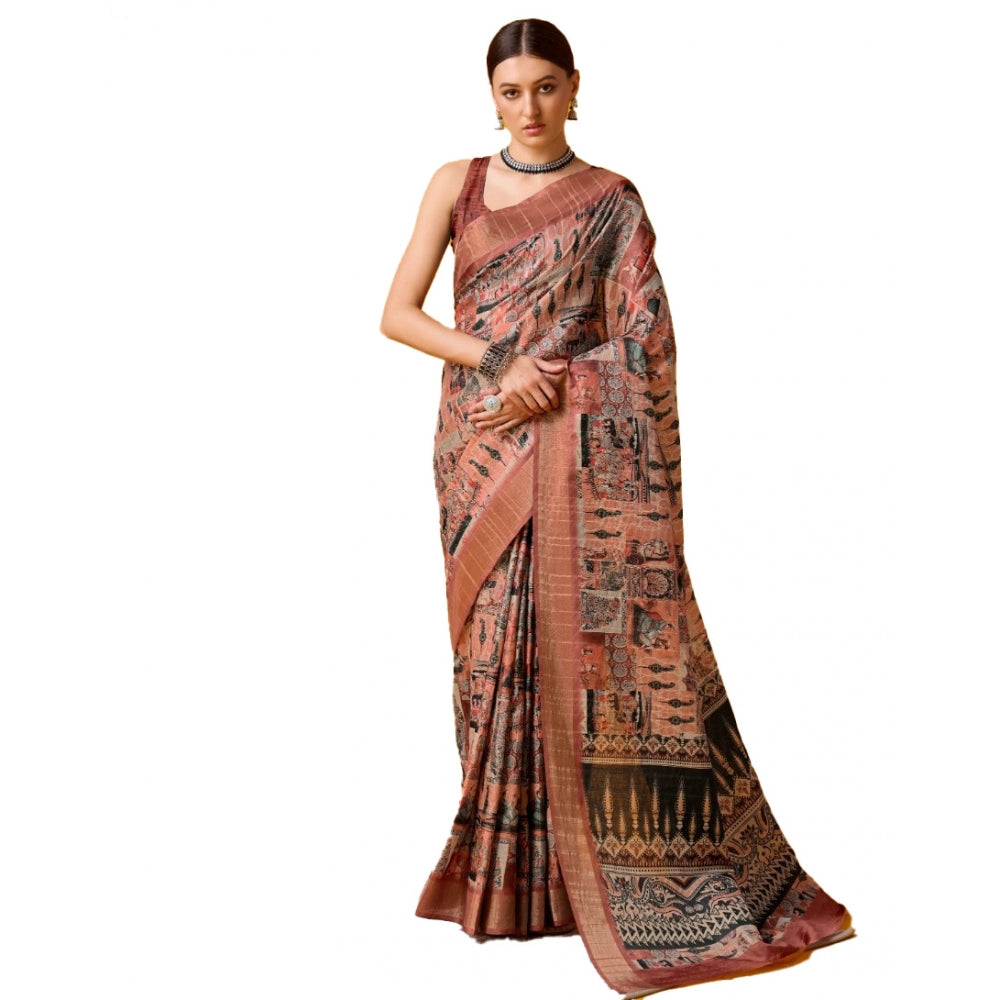 Jaunty Cotton Printed Saree With Blouse Piece