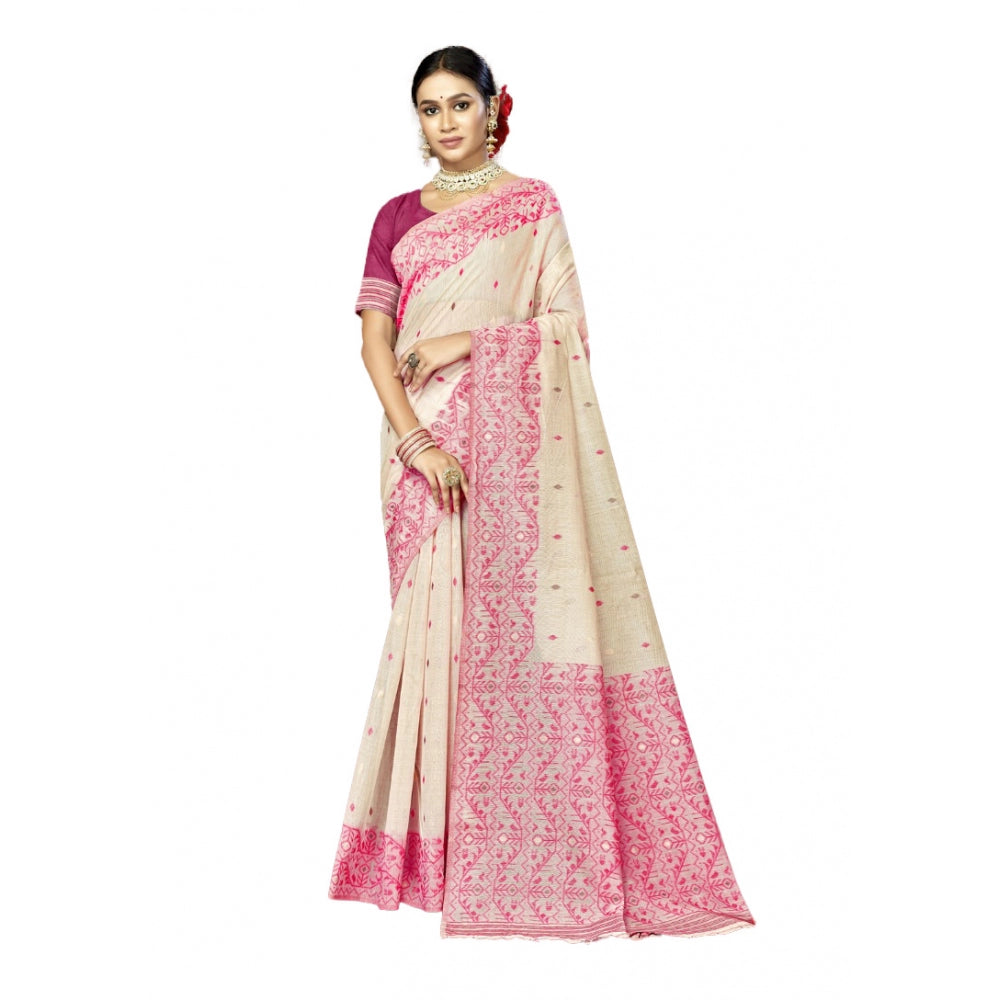 Retro Cotton Woven Design Saree With Blouse Piece