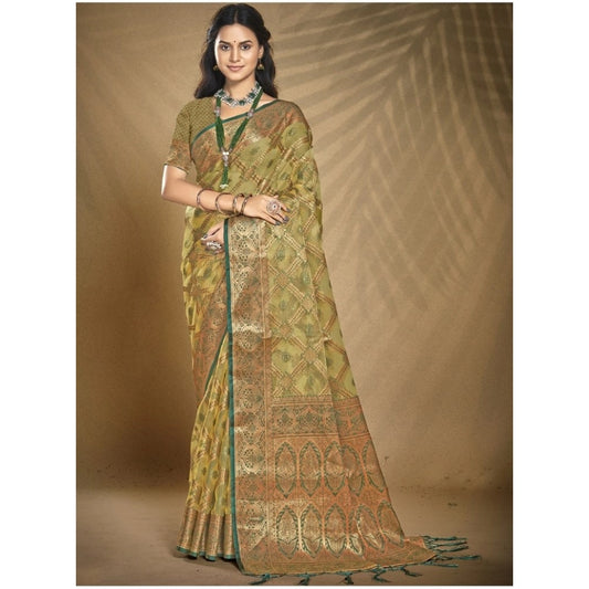 Feminine Organza Woven Design Saree With Blouse Piece