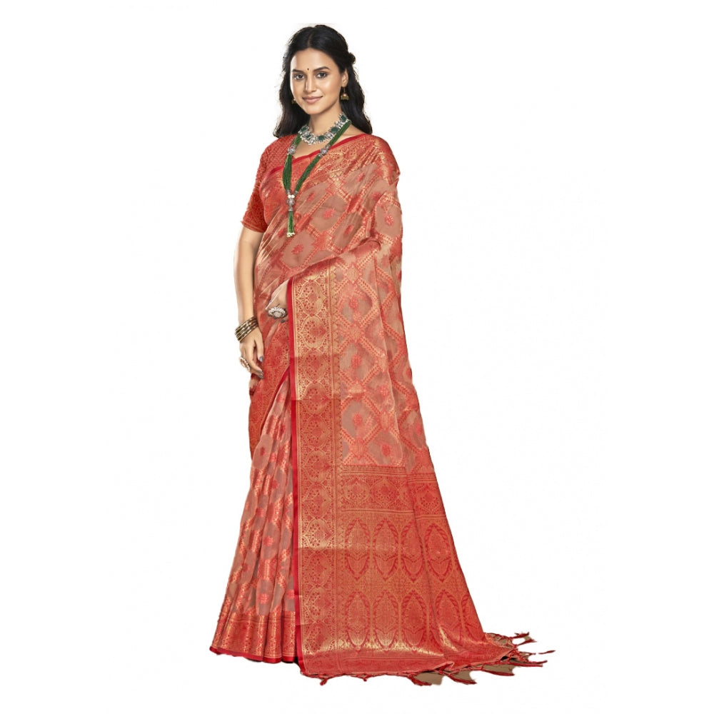 Urbane Organza Woven Design Saree With Blouse Piece