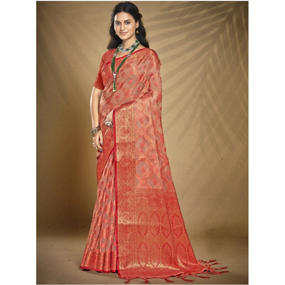 Urbane Organza Woven Design Saree With Blouse Piece