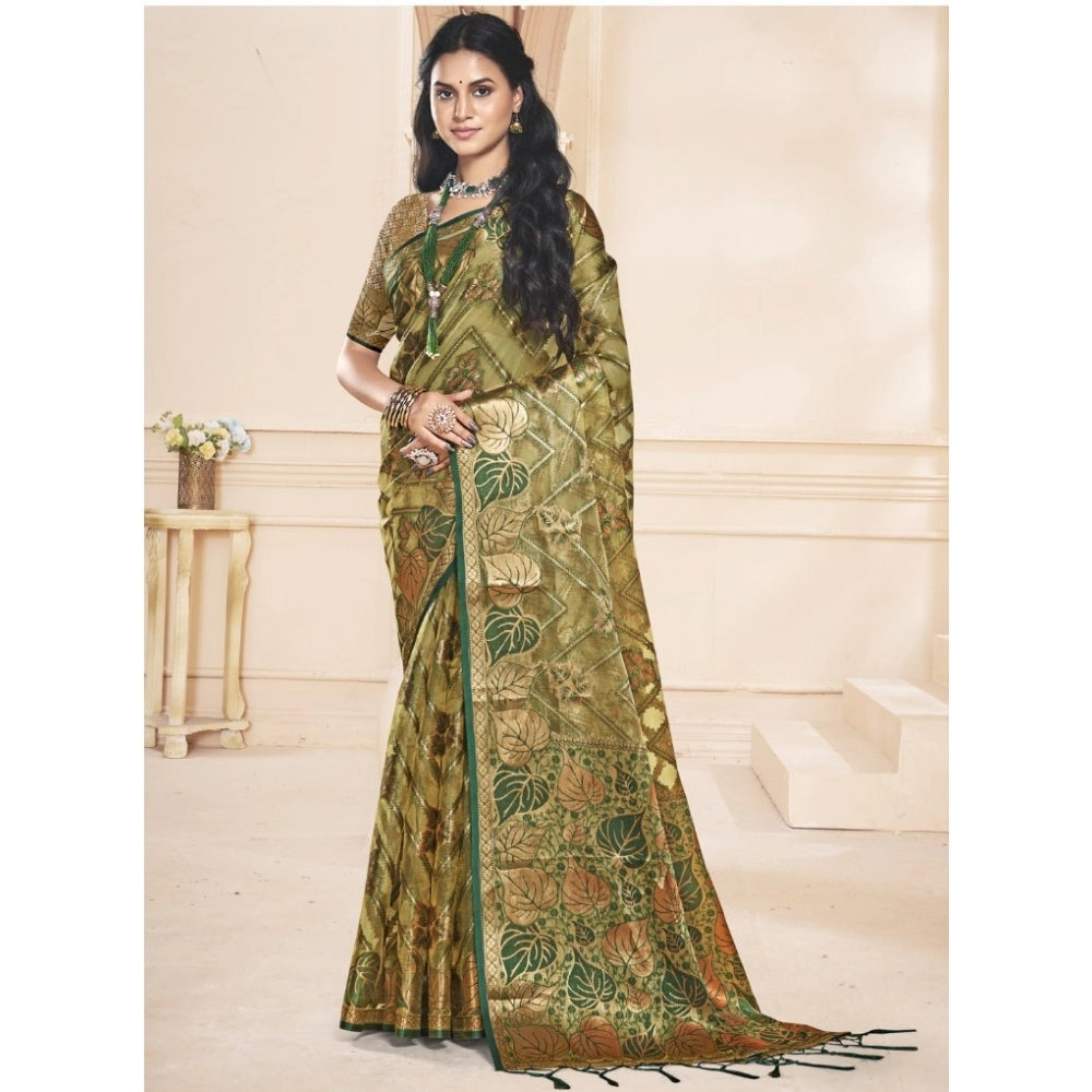 Feminine Organza Woven Design Saree With Blouse Piece